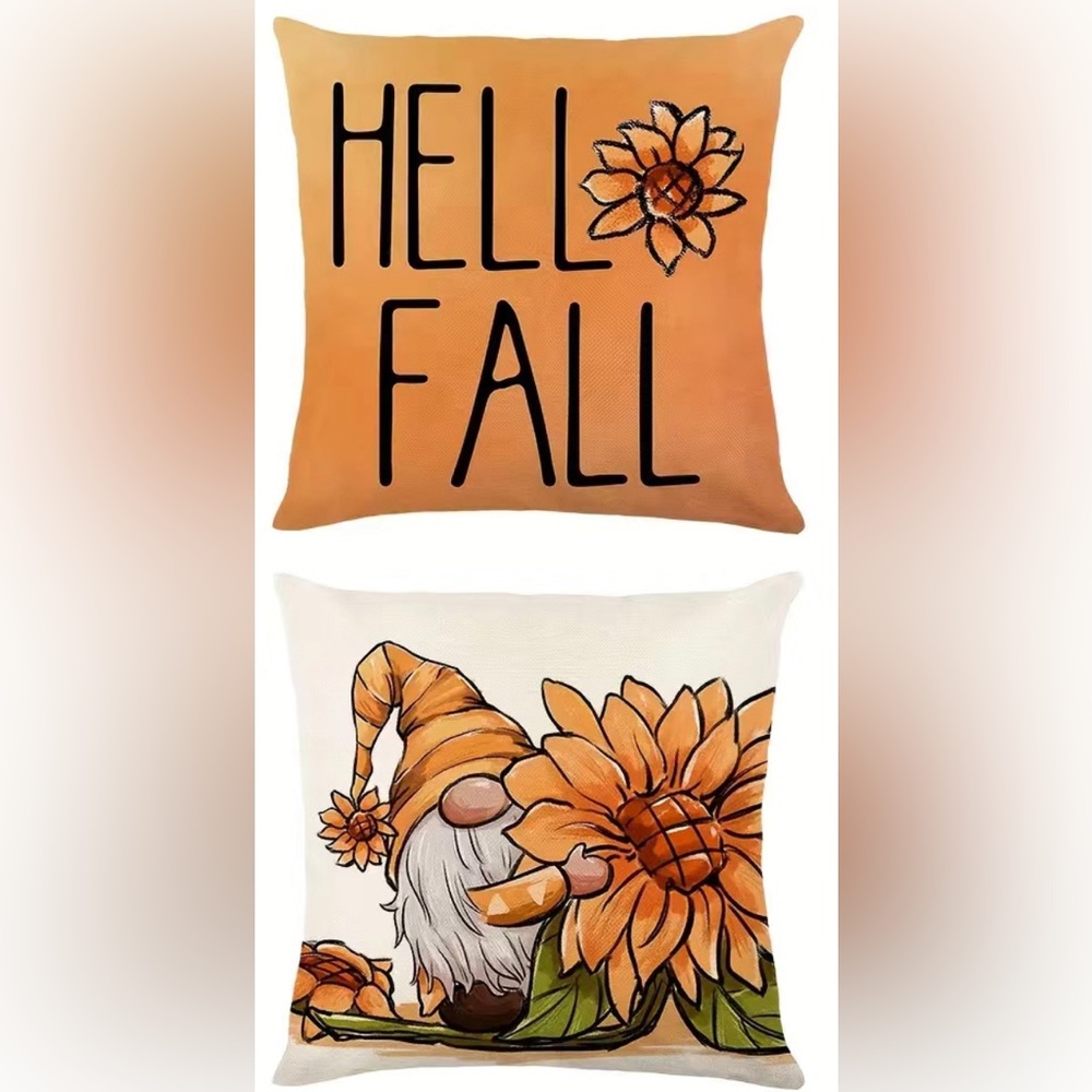 Set of 2 Hello Fall Gnome Sunflower Throw Pillow Covers